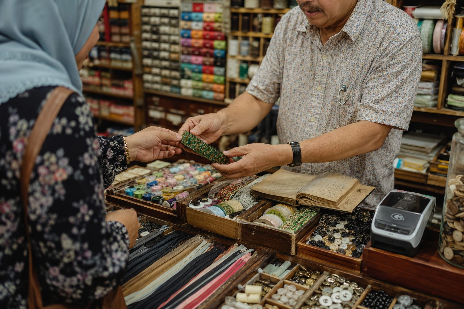 Hands carefully restore a small wooden devotional statue with a fine brush.